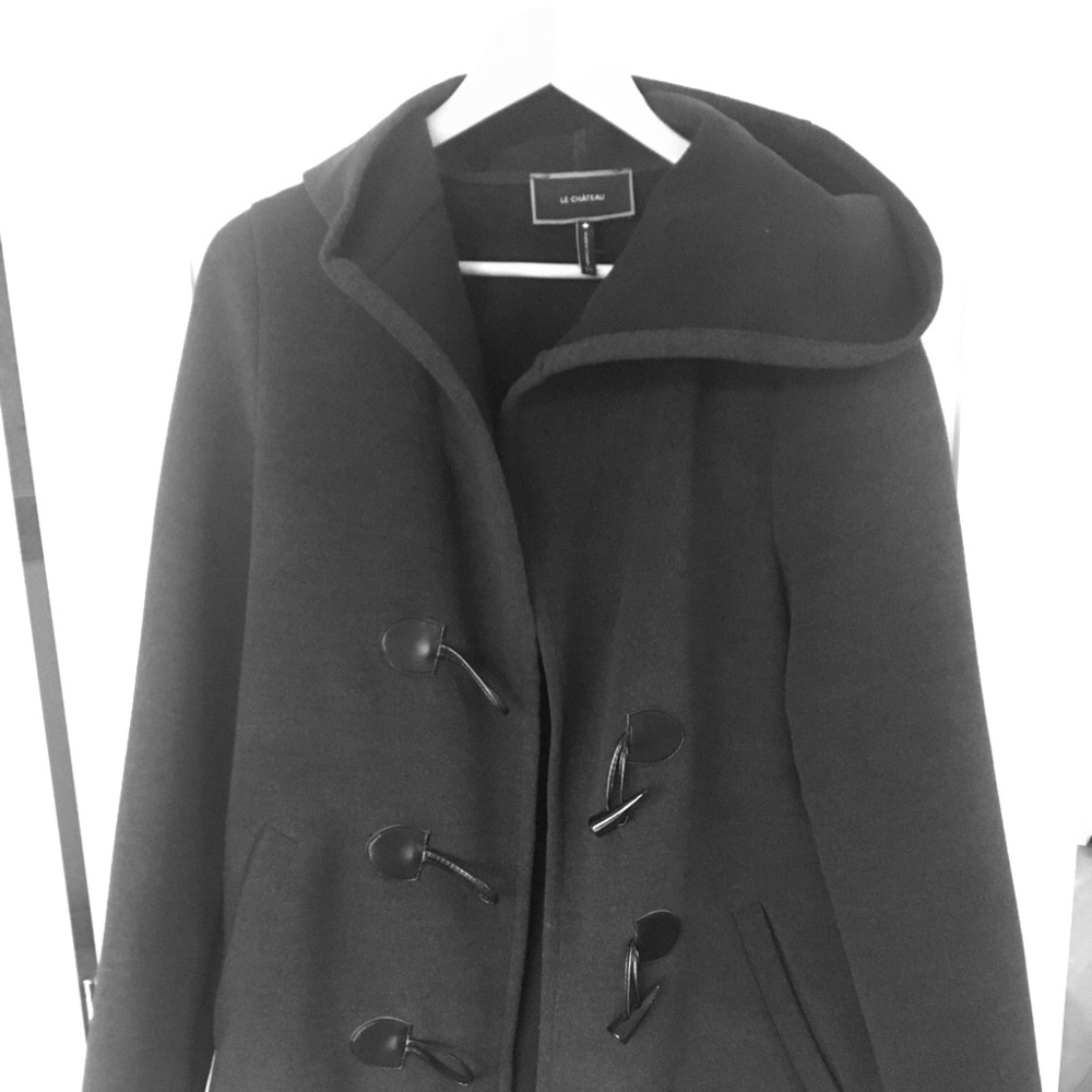 Fleece pea coat with hood, toggles